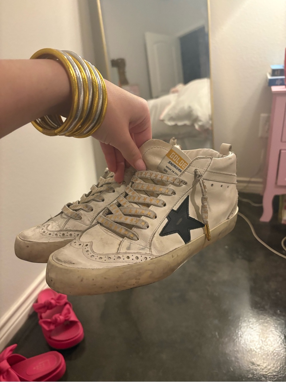 Golden Goose White Leather High-Top Sneakers with Black Star